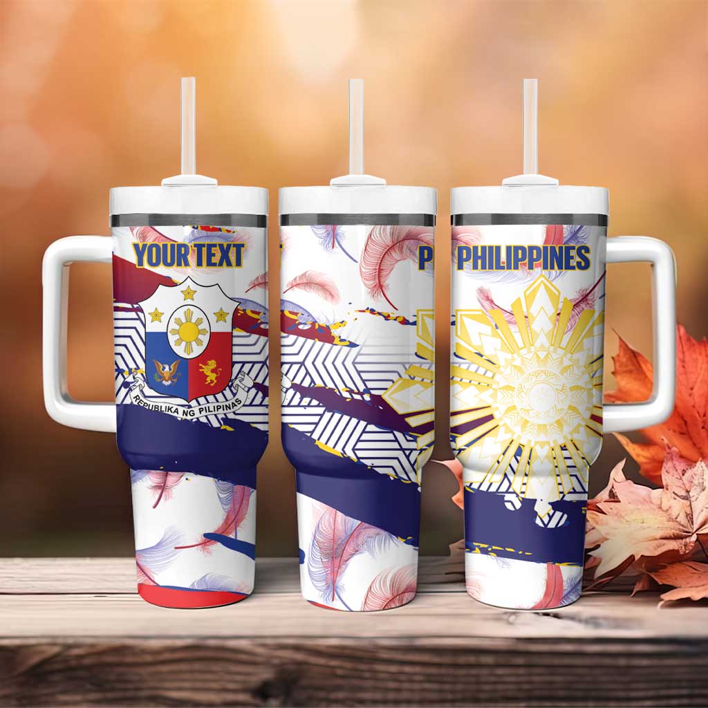 Philippines Sun Tattoo Tumbler With Handle Feathers Filipinas Grunge Style White LT14 - Polynesian Pride