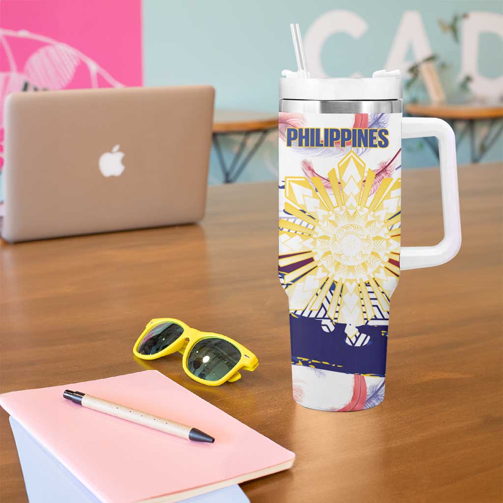 Philippines Sun Tattoo Tumbler With Handle Feathers Filipinas Grunge Style White LT14 - Polynesian Pride