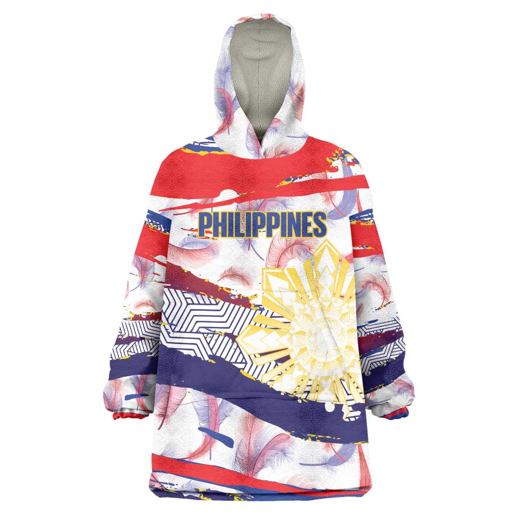 Philippines Sun Tattoo Wearable Blanket Hoodie Feathers Filipinas Grunge Style White LT14 One Size White - Polynesian Pride