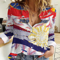 Philippines Sun Tattoo Women Casual Shirt Feathers Filipinas Grunge Style White