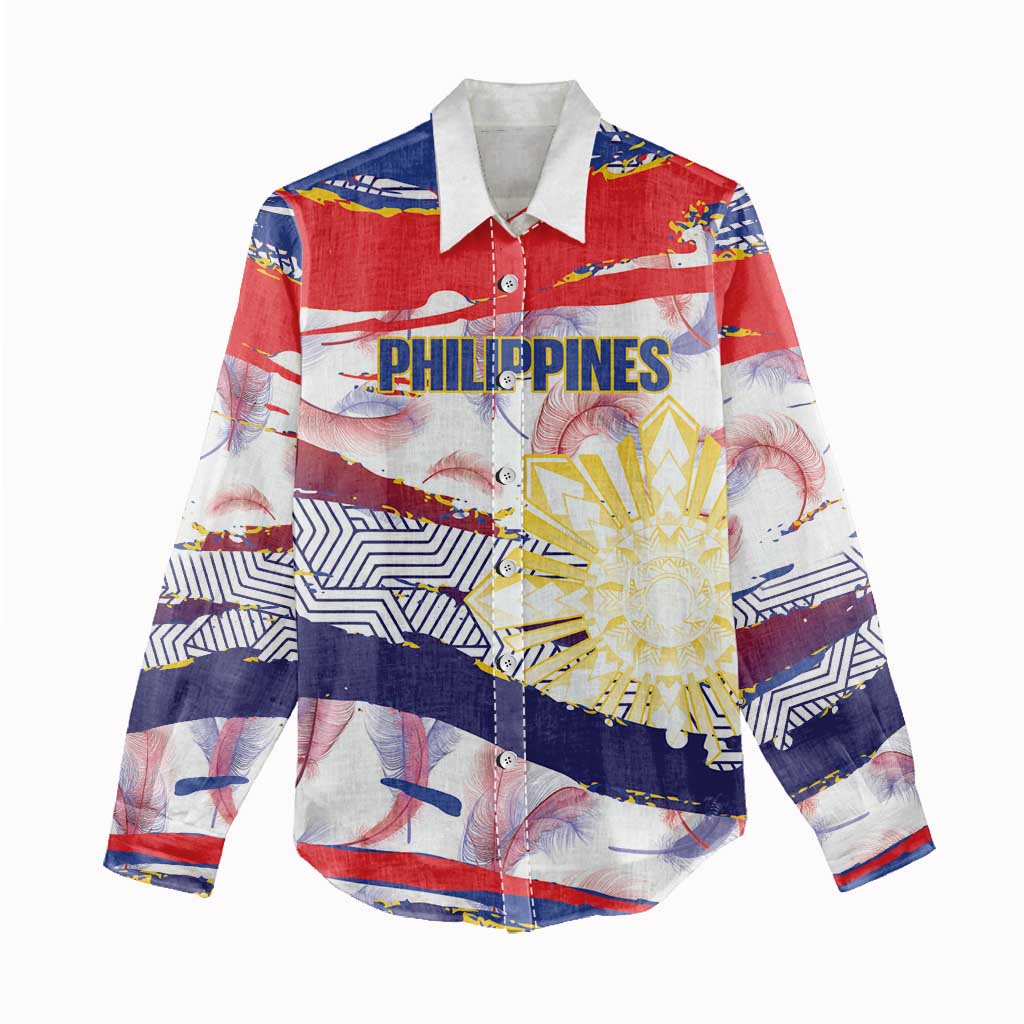 Philippines Sun Tattoo Women Casual Shirt Feathers Filipinas Grunge Style White