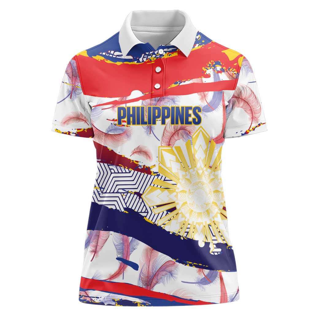 Philippines Sun Tattoo Women Polo Shirt Feathers Filipinas Grunge Style White LT14 Female White - Polynesian Pride