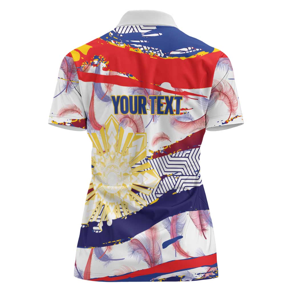 Philippines Sun Tattoo Women Polo Shirt Feathers Filipinas Grunge Style White LT14 - Polynesian Pride