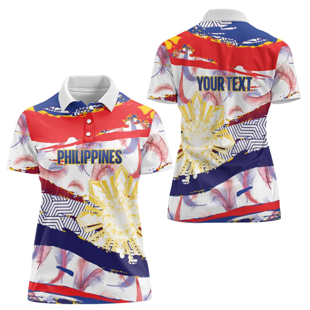 Philippines Sun Tattoo Women Polo Shirt Feathers Filipinas Grunge Style White LT14 - Polynesian Pride
