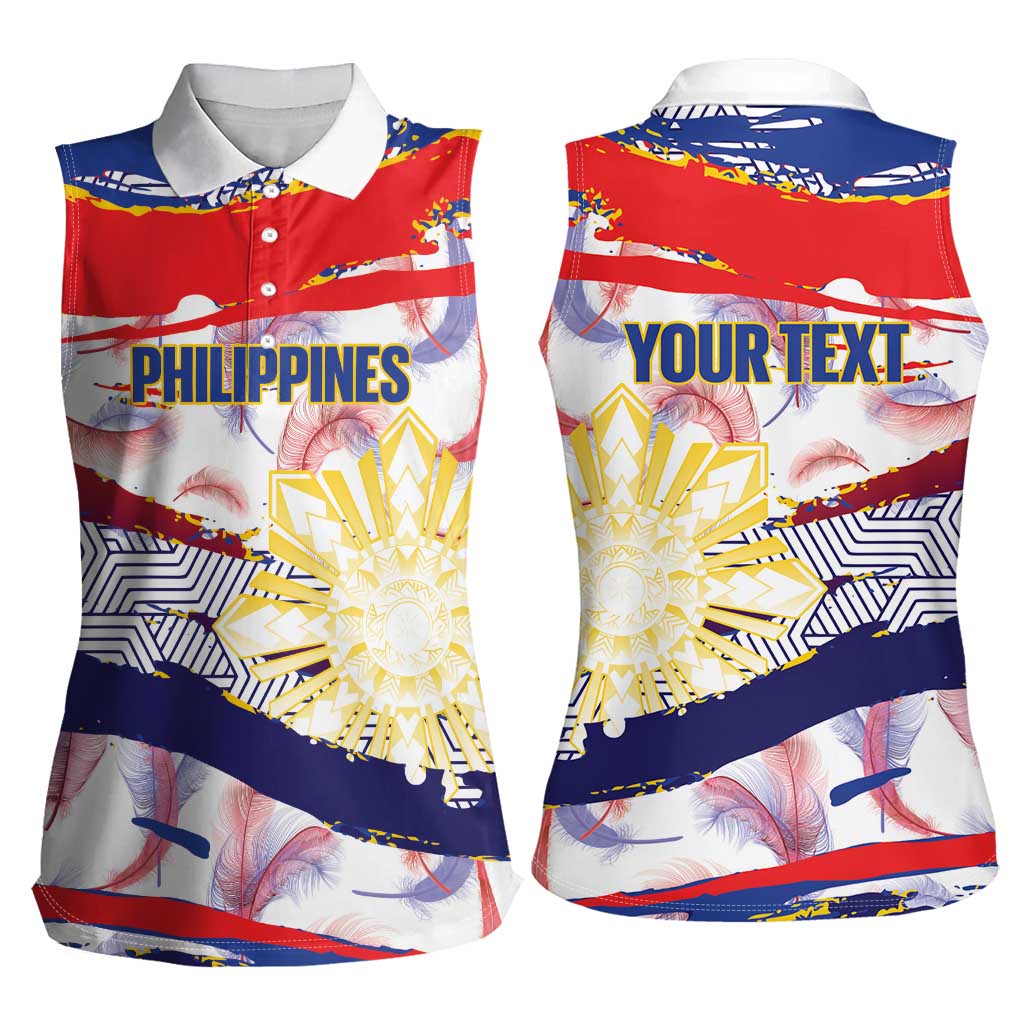 Philippines Sun Tattoo Women Sleeveless Polo Shirt Feathers Filipinas Grunge Style White LT14 - Polynesian Pride