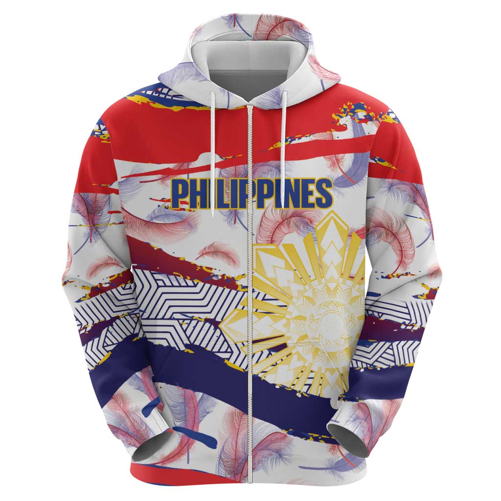 Philippines Sun Tattoo Zip Hoodie Feathers Filipinas Grunge Style White LT14 - Polynesian Pride