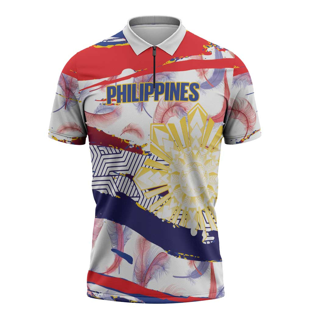 Philippines Sun Tattoo Zipper Polo Shirt Feathers Filipinas Grunge Style White