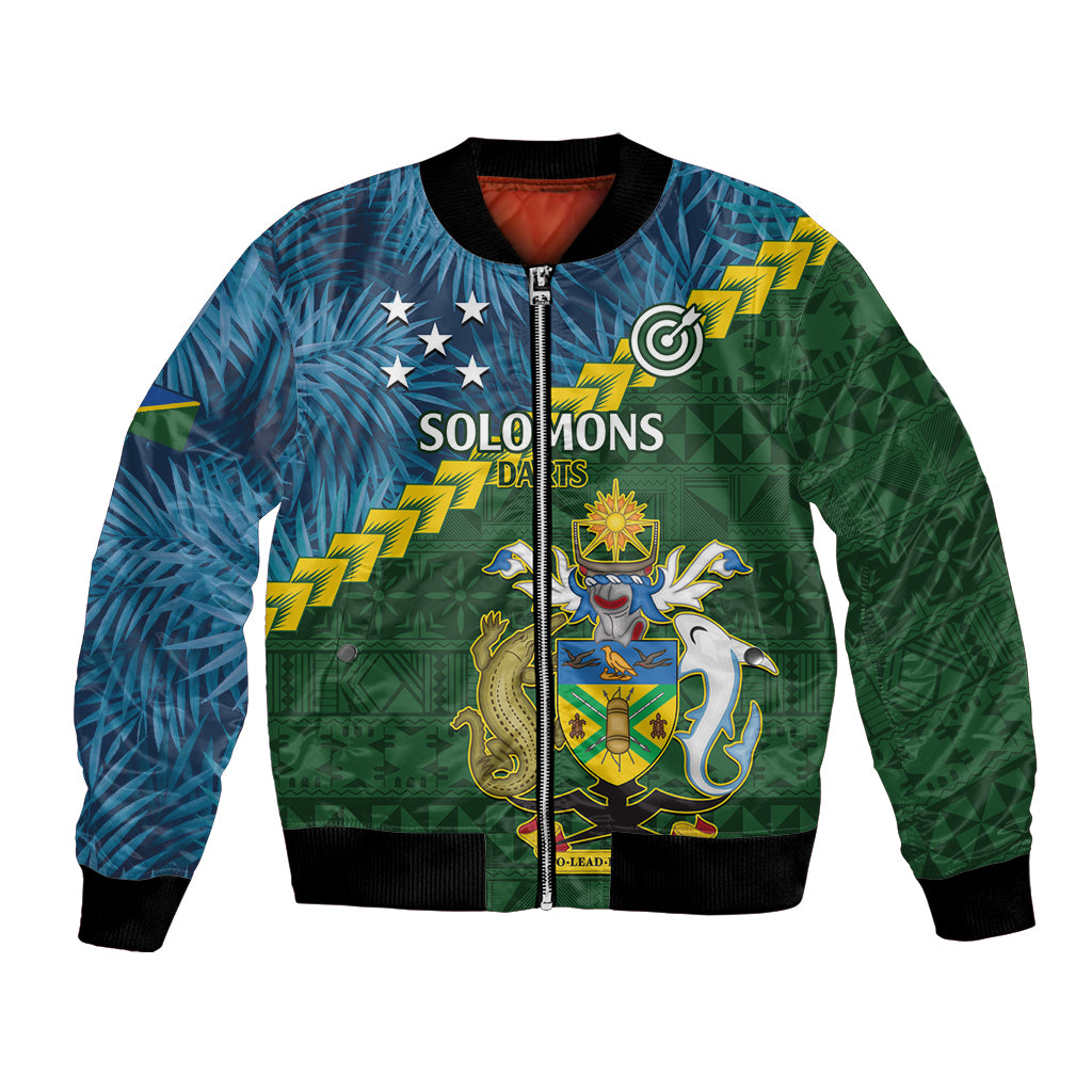 Personalised Solomon Islands Darts Bomber Jacket Tropical Leaves Melanesian Pattern