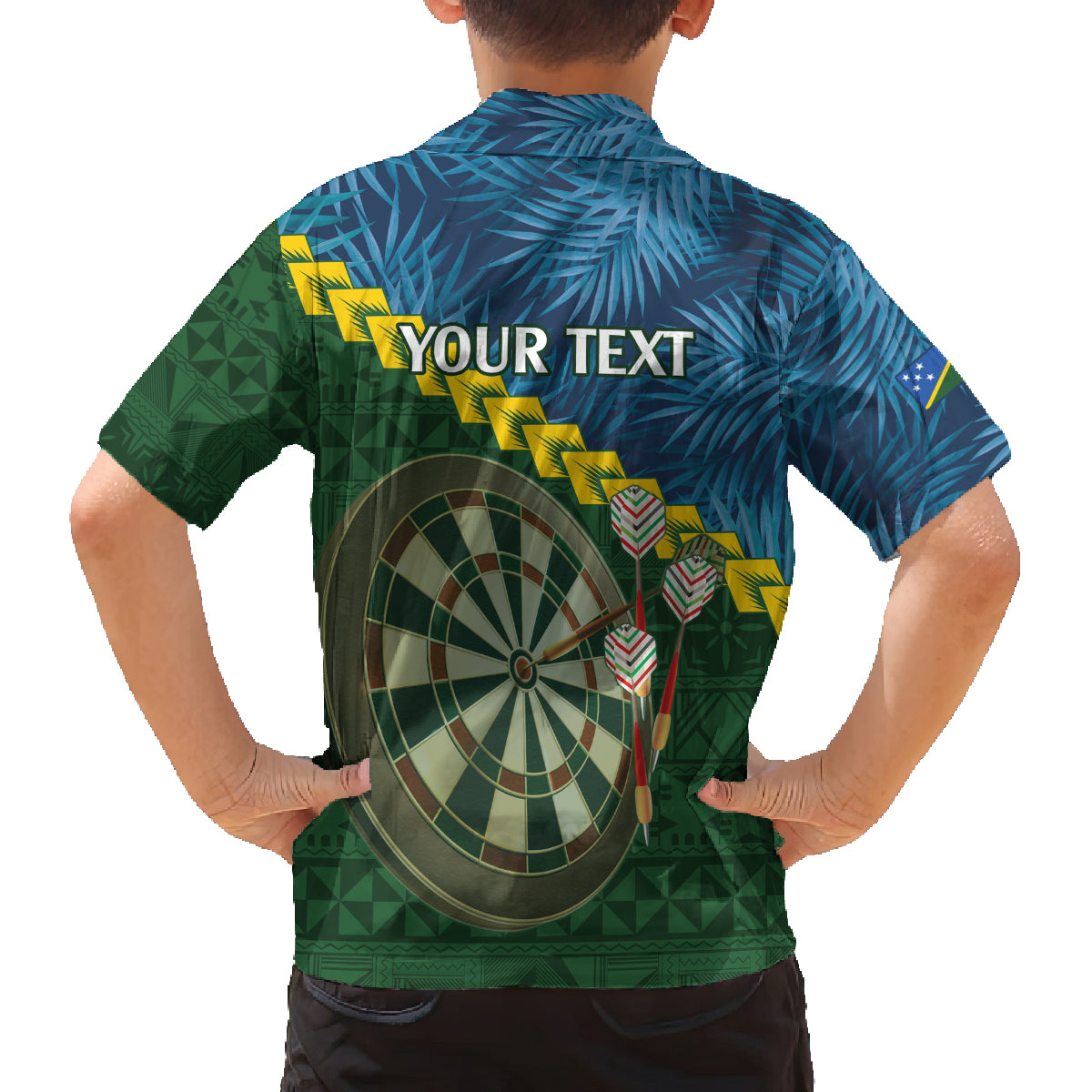 Personalised Solomon Islands Darts Family Matching Off Shoulder Short Dress and Hawaiian Shirt Tropical Leaves Melanesian Pattern