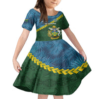 Personalised Solomon Islands Darts Kid Short Sleeve Dress Tropical Leaves Melanesian Pattern LT14 KID Green - Polynesian Pride