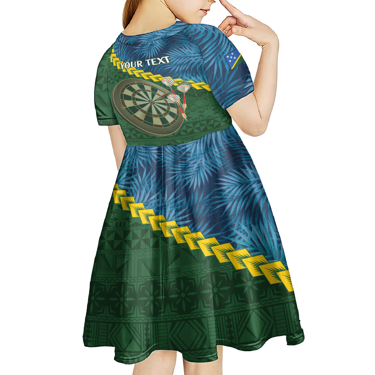 Personalised Solomon Islands Darts Kid Short Sleeve Dress Tropical Leaves Melanesian Pattern LT14 - Polynesian Pride