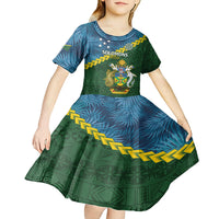 Personalised Solomon Islands Darts Kid Short Sleeve Dress Tropical Leaves Melanesian Pattern LT14 - Polynesian Pride