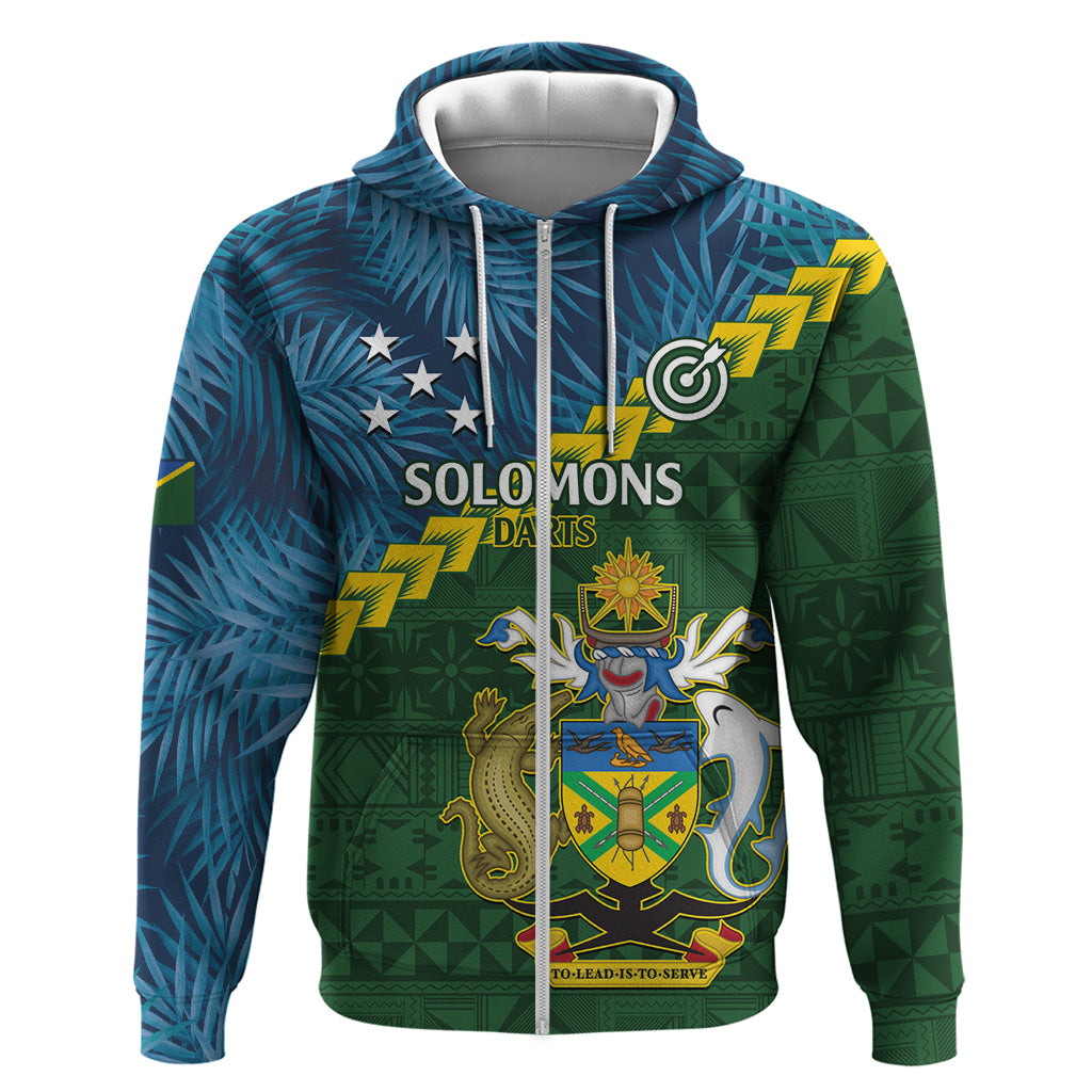 Personalised Solomon Islands Darts Zip Hoodie Tropical Leaves Melanesian Pattern