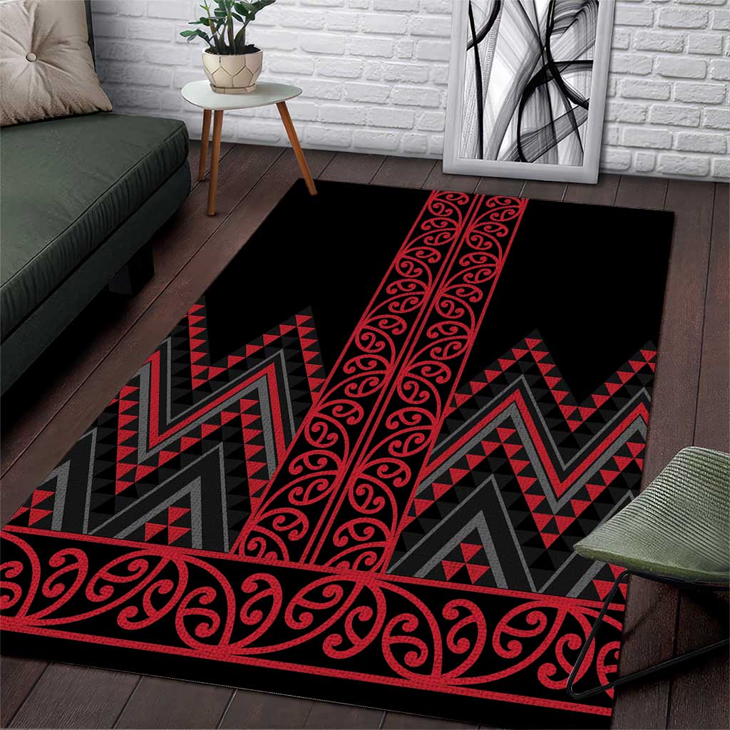 Red Aotearoa Mangopare Kowhaiwhai and Niho Taniwha Area Rug Maori New Zealand