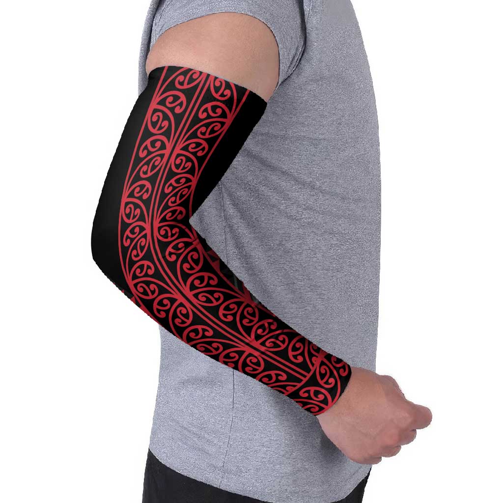 Red Aotearoa Mangopare Kowhaiwhai Niho Taniwha Arm Sleeves Maori New Zealand - Polynesian Pride