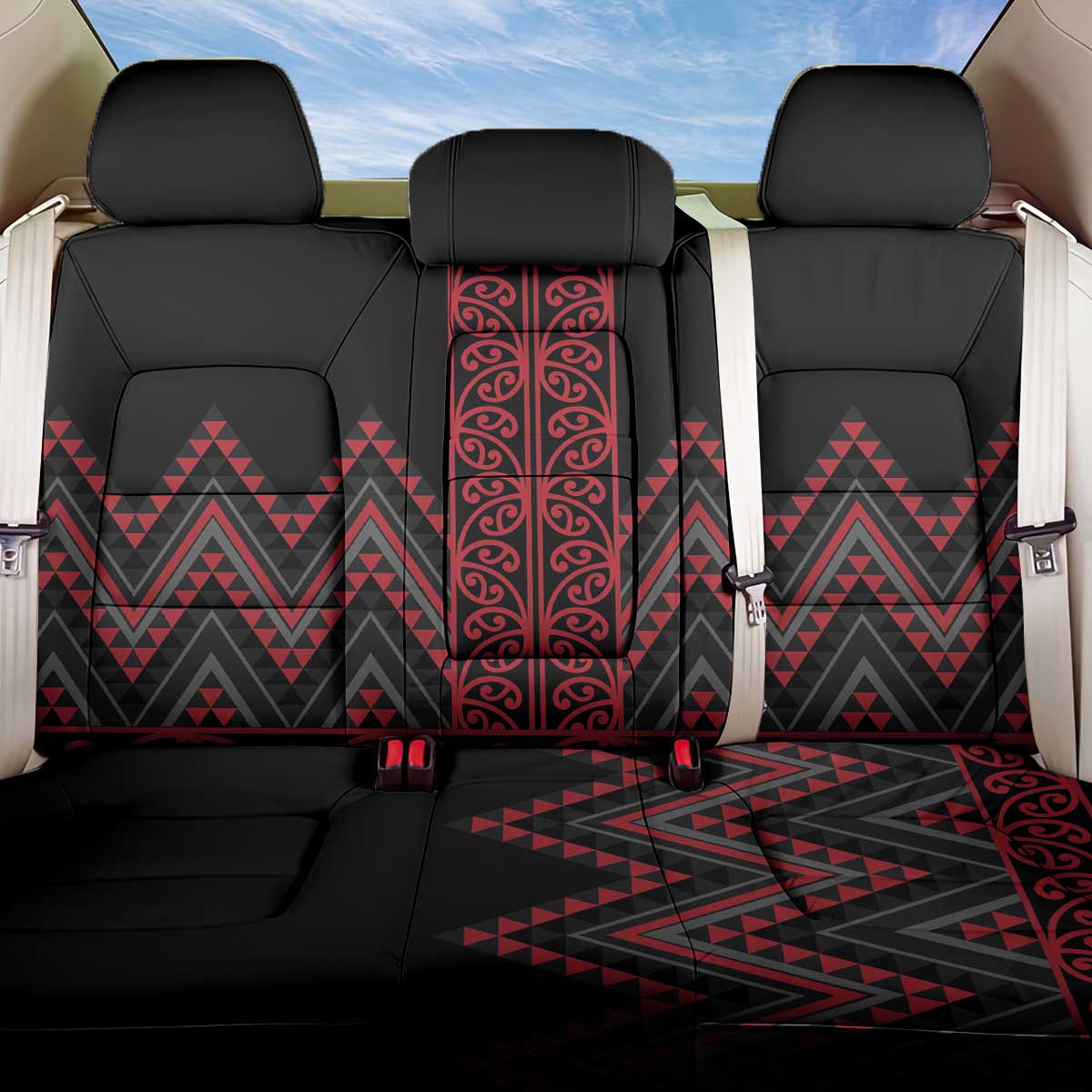 Red Aotearoa Mangopare Kowhaiwhai and Niho Taniwha Back Car Seat Cover Maori New Zealand