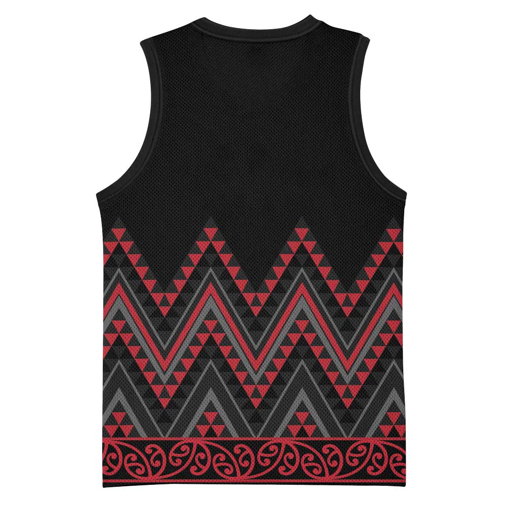 Red Aotearoa Mangopare Kowhaiwhai Niho Taniwha Basketball Jersey Maori New Zealand - Polynesian Pride