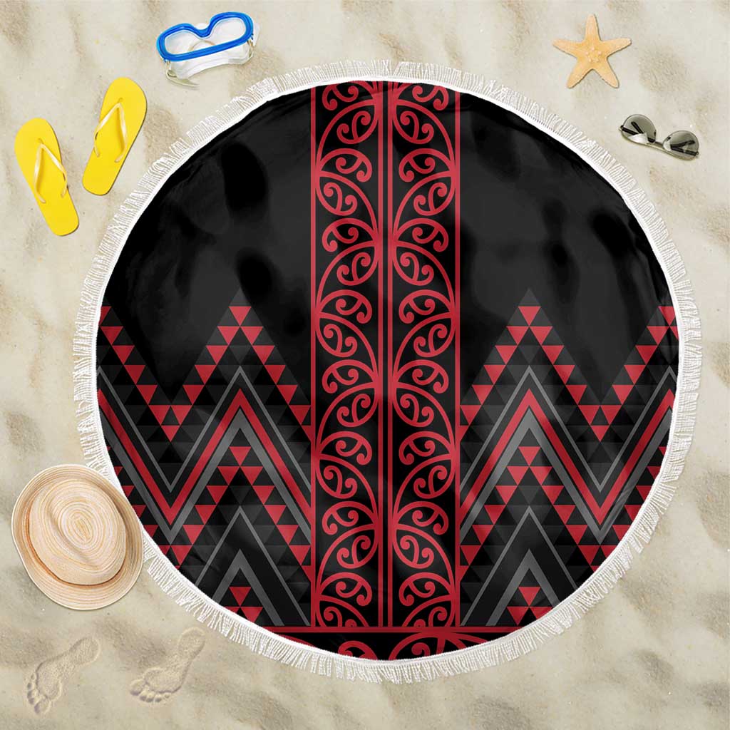 Red Aotearoa Mangopare Kowhaiwhai and Niho Taniwha Beach Blanket Maori New Zealand