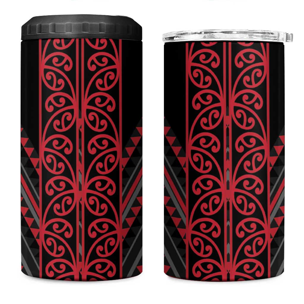 Red Aotearoa Mangopare Kowhaiwhai and Niho Taniwha 4 in 1 Can Cooler Tumbler Maori New Zealand