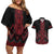 Red Aotearoa Mangopare Kowhaiwhai and Niho Taniwha Couples Matching Off Shoulder Short Dress and Hawaiian Shirt Maori New Zealand
