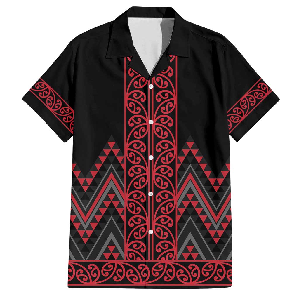 Red Aotearoa Mangopare Kowhaiwhai and Niho Taniwha Family Matching Off Shoulder Maxi Dress and Hawaiian Shirt Maori New Zealand