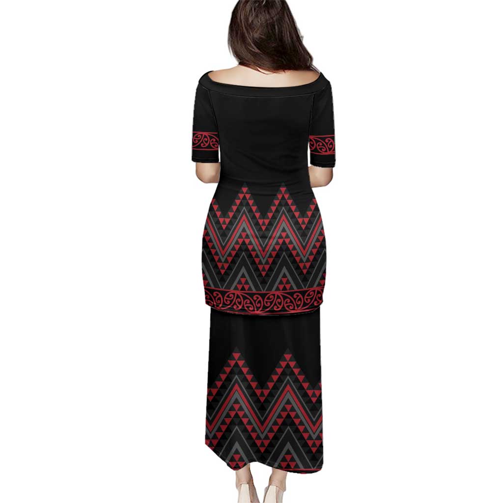 Red Aotearoa Mangopare Kowhaiwhai and Niho Taniwha Family Matching Puletasi and Hawaiian Shirt Maori New Zealand