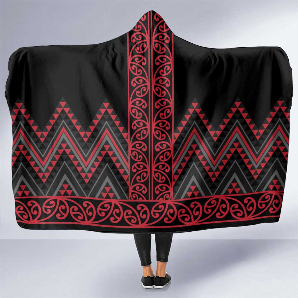 Red Aotearoa Mangopare Kowhaiwhai and Niho Taniwha Hooded Blanket Maori New Zealand