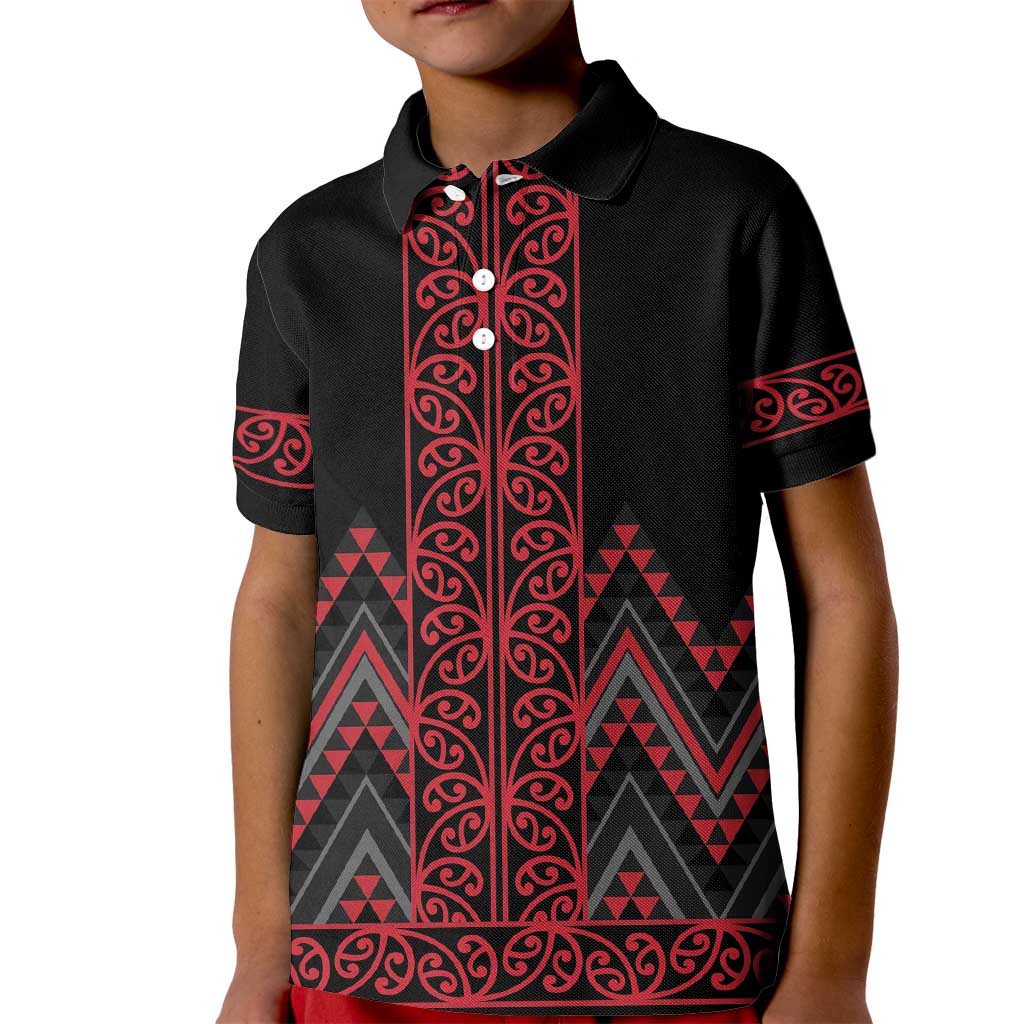Red Aotearoa Mangopare Kowhaiwhai and Niho Taniwha Kid Polo Shirt Maori New Zealand