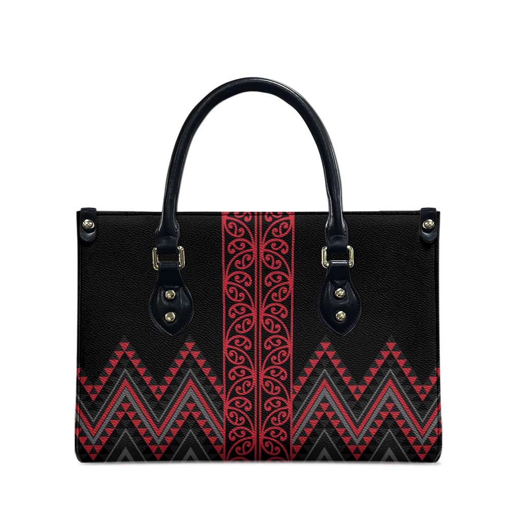 Red Aotearoa Mangopare Kowhaiwhai Niho Taniwha Leather Bag Maori New Zealand - Polynesian Pride