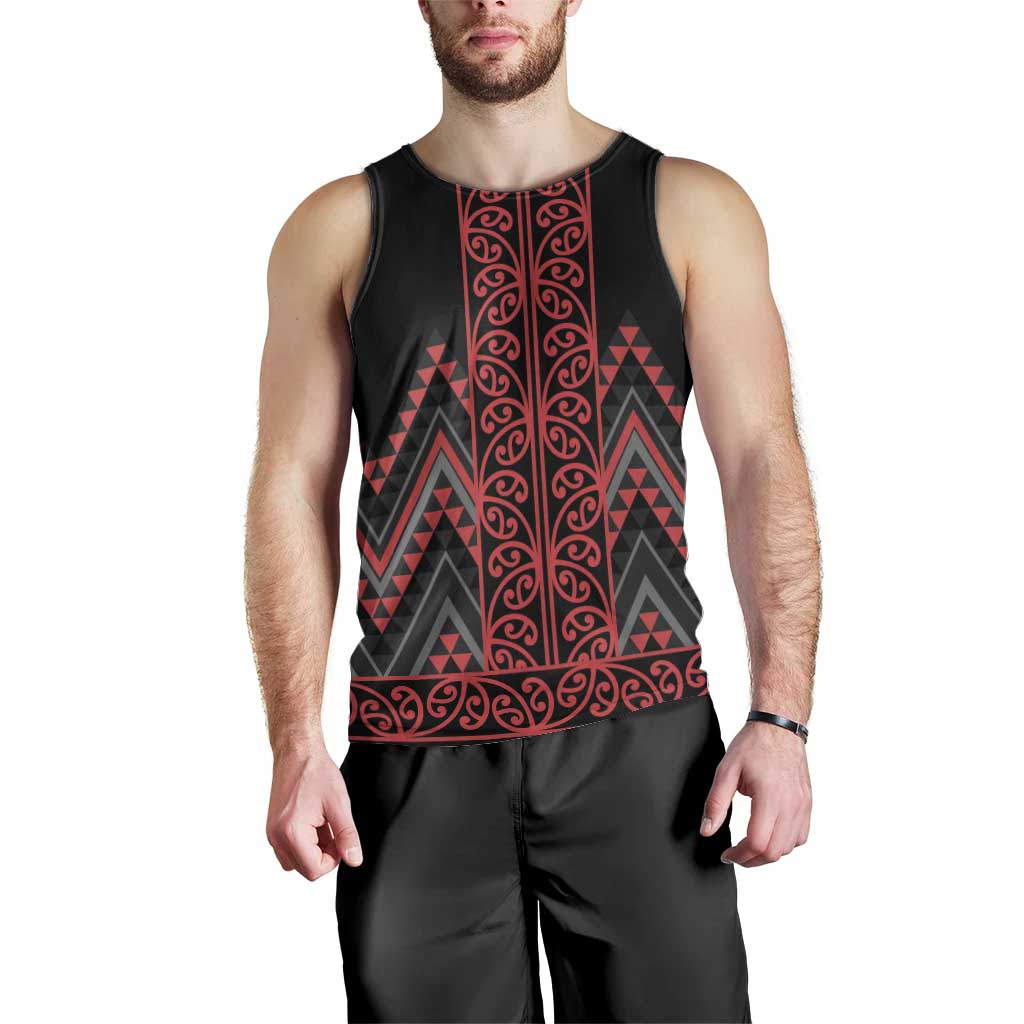 Red Aotearoa Mangopare Kowhaiwhai and Niho Taniwha Men Tank Top Maori New Zealand