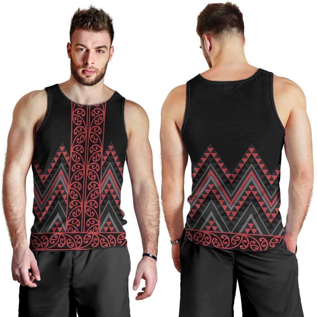 Red Aotearoa Mangopare Kowhaiwhai and Niho Taniwha Men Tank Top Maori New Zealand