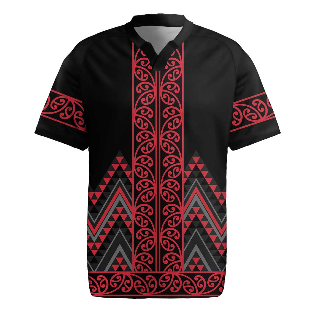 Red Aotearoa Mangopare Kowhaiwhai and Niho Taniwha Rugby Jersey Maori New Zealand