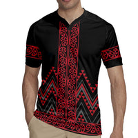 Red Aotearoa Mangopare Kowhaiwhai and Niho Taniwha Rugby Jersey Maori New Zealand