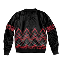 Red Aotearoa Mangopare Kowhaiwhai and Niho Taniwha Sleeve Zip Bomber Jacket Maori New Zealand