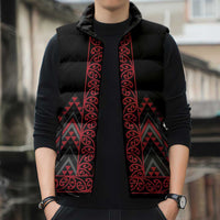 Red Aotearoa Mangopare Kowhaiwhai Niho Taniwha Sleeveless Puffer Jacket Maori New Zealand - Polynesian Pride