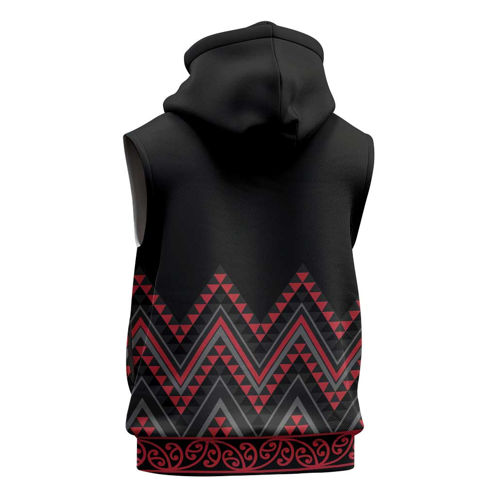 Red Aotearoa Mangopare Kowhaiwhai Niho Taniwha Sleeveless Zip Hoodie Maori New Zealand - Polynesian Pride