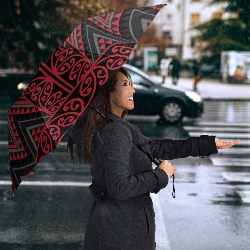 Red Aotearoa Mangopare Kowhaiwhai Niho Taniwha Umbrella Maori New Zealand - Polynesian Pride