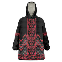 Red Aotearoa Mangopare Kowhaiwhai and Niho Taniwha Wearable Blanket Hoodie Maori New Zealand