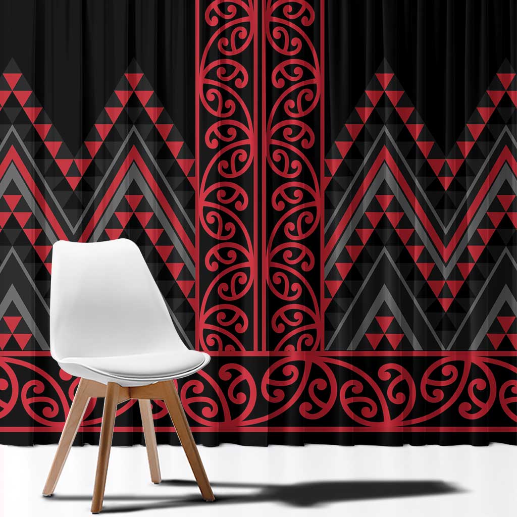 Red Aotearoa Mangopare Kowhaiwhai and Niho Taniwha Window Curtain Maori New Zealand