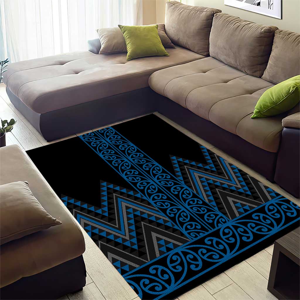 Blue Aotearoa Mangopare Kowhaiwhai and Niho Taniwha Area Rug Maori New Zealand