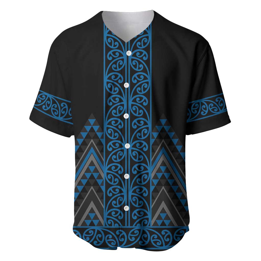 Blue Aotearoa Mangopare Kowhaiwhai and Niho Taniwha Baseball Jersey Maori New Zealand