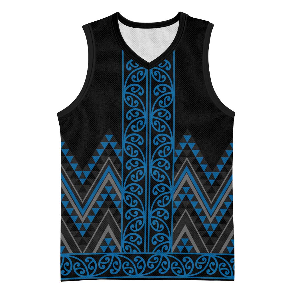 Blue Aotearoa Mangopare Kowhaiwhai Niho Taniwha Basketball Jersey Maori New Zealand - Polynesian Pride
