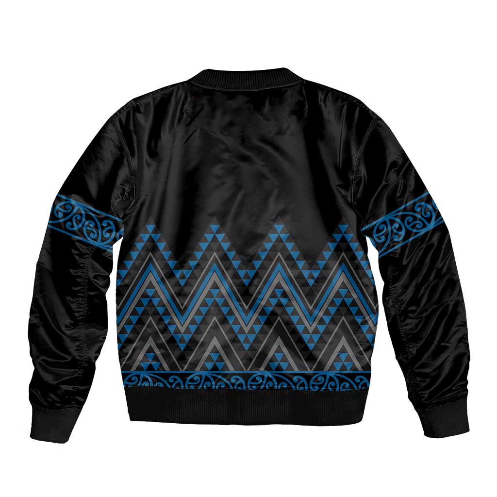 Blue Aotearoa Mangopare Kowhaiwhai and Niho Taniwha Bomber Jacket Maori New Zealand