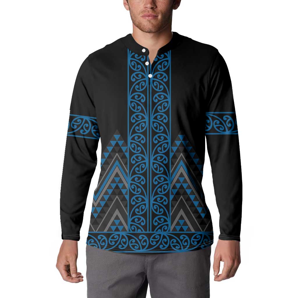 Blue Aotearoa Mangopare Kowhaiwhai and Niho Taniwha Button Sweatshirt Maori New Zealand