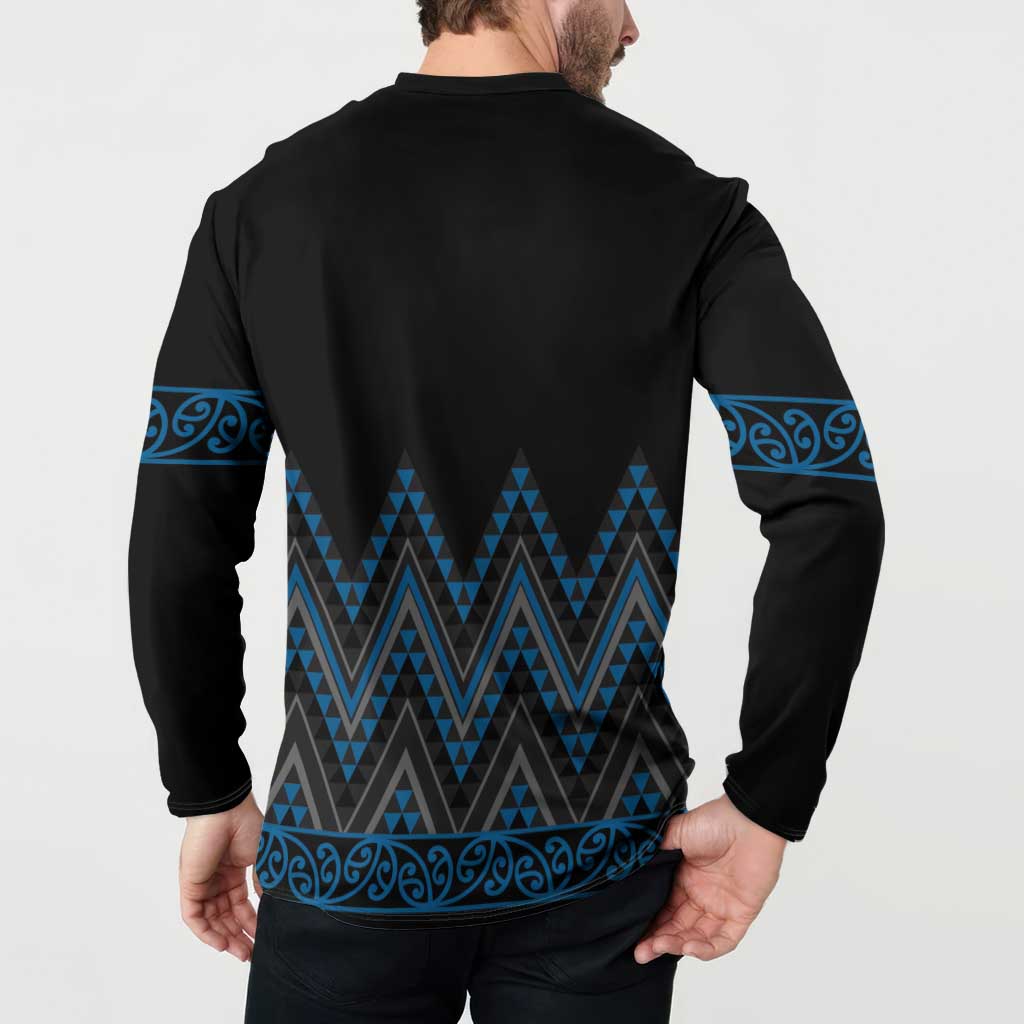 Blue Aotearoa Mangopare Kowhaiwhai and Niho Taniwha Button Sweatshirt Maori New Zealand