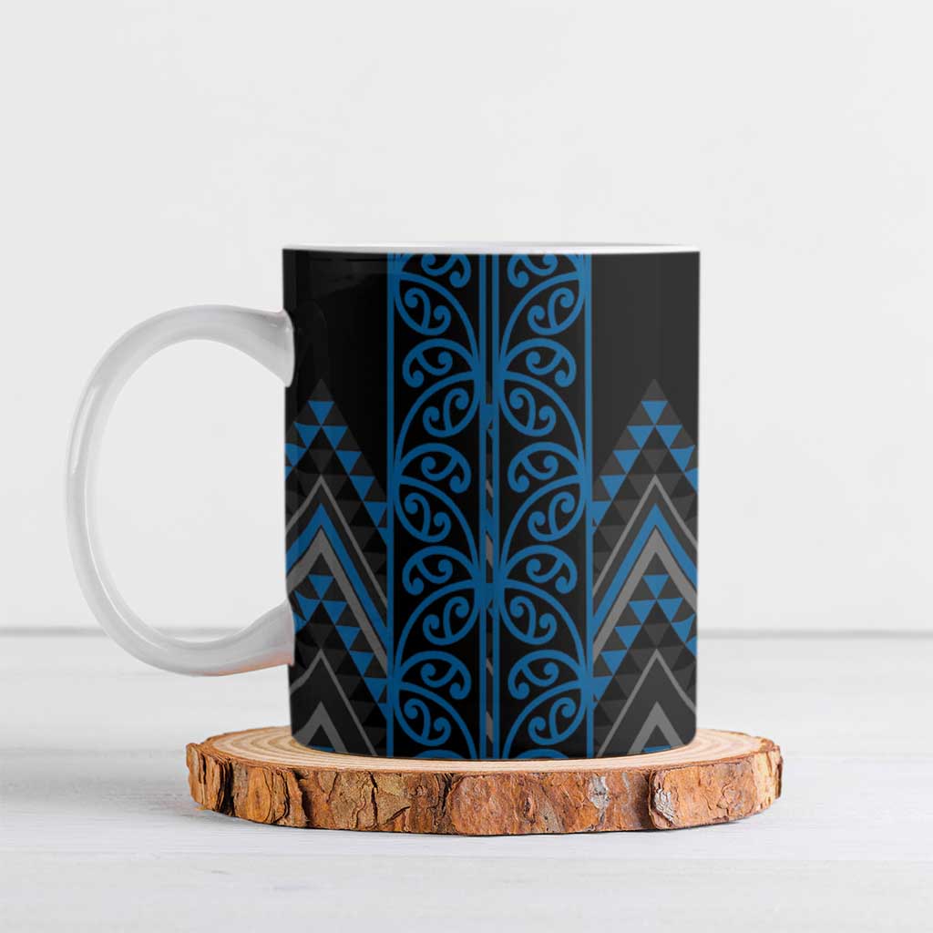 Blue Aotearoa Mangopare Kowhaiwhai Niho Taniwha Ceramic Mug Maori New Zealand - Polynesian Pride
