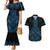Blue Aotearoa Mangopare Kowhaiwhai and Niho Taniwha Couples Matching Mermaid Dress and Hawaiian Shirt Maori New Zealand