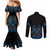 Blue Aotearoa Mangopare Kowhaiwhai and Niho Taniwha Couples Matching Mermaid Dress and Long Sleeve Button Shirt Maori New Zealand