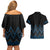 Blue Aotearoa Mangopare Kowhaiwhai and Niho Taniwha Couples Matching Off Shoulder Short Dress and Hawaiian Shirt Maori New Zealand