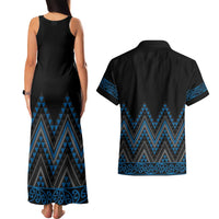 Blue Aotearoa Mangopare Kowhaiwhai and Niho Taniwha Couples Matching Tank Maxi Dress and Hawaiian Shirt Maori New Zealand